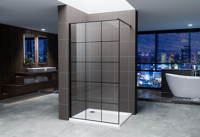 A20P-5 HITAM 6/8/10mm Kaca Walk In Shower Enclosure